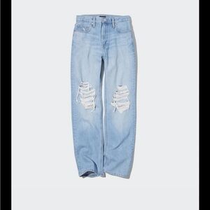 Uniqlo Distressed Straight High-Rise Jeans light wash size 29 wide leg